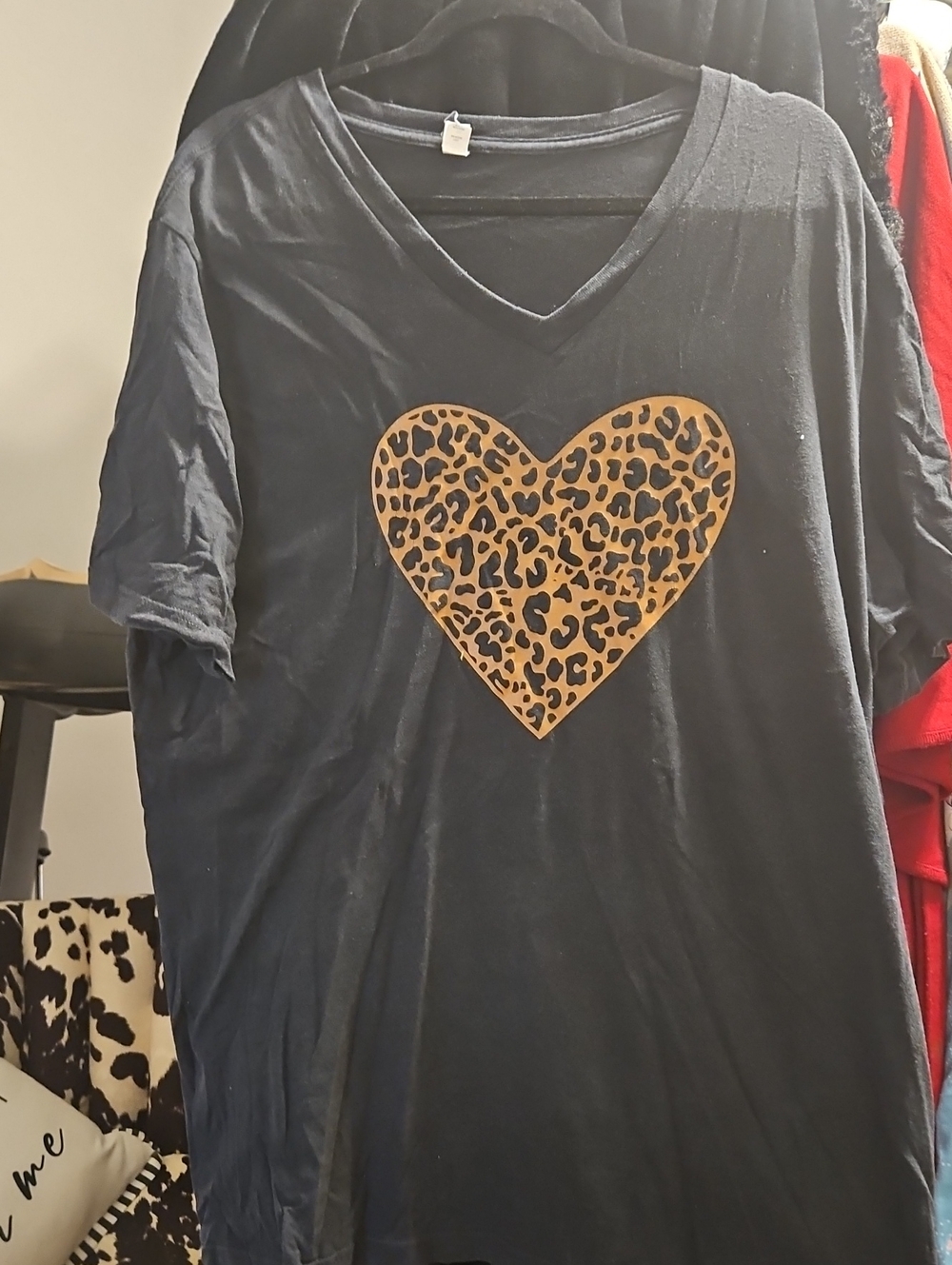 Bella Canvas Black V-Neck Tee with Leopard Heart Graphic